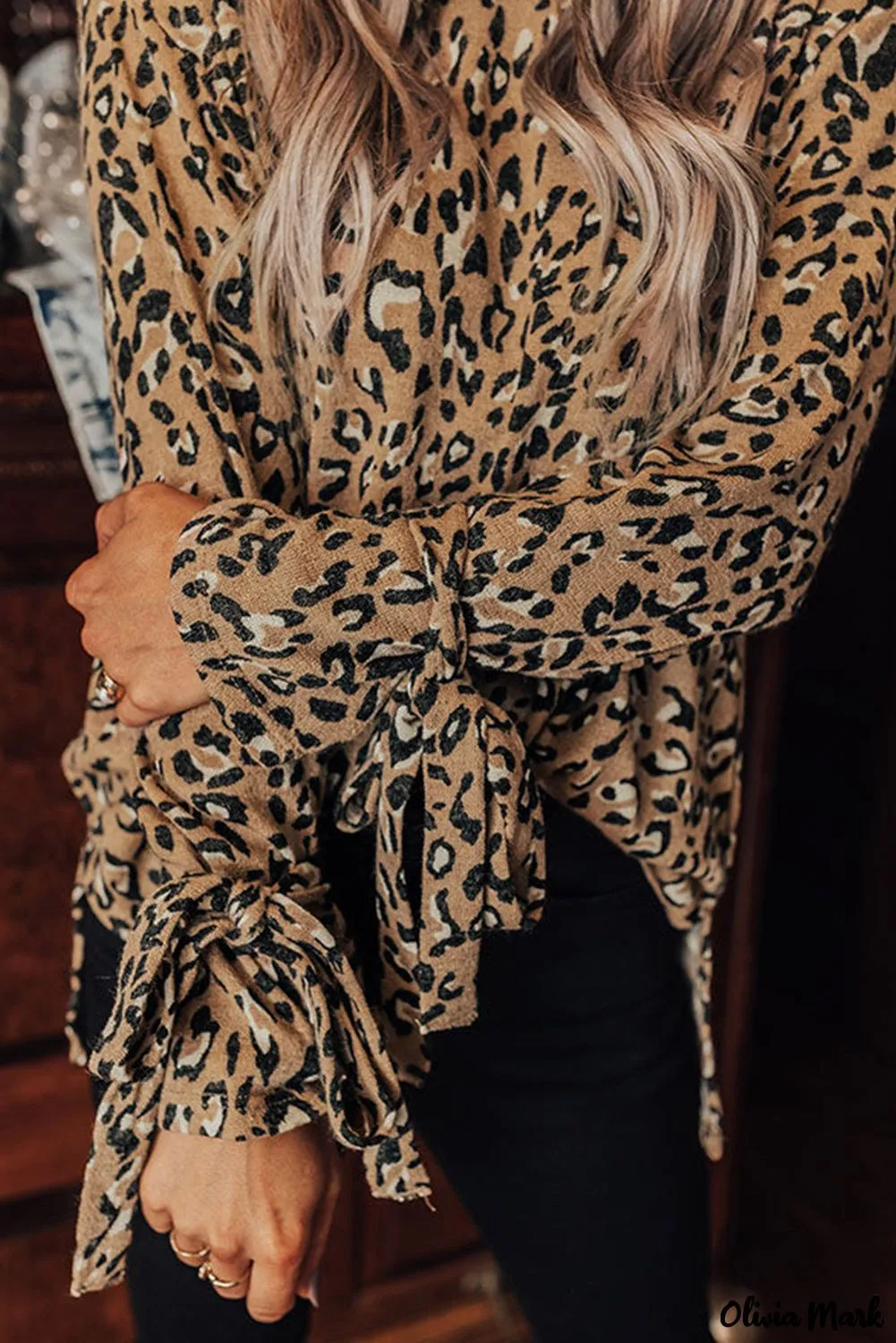 Xieyinshe - Leopard Print Long Sleeve Blouse