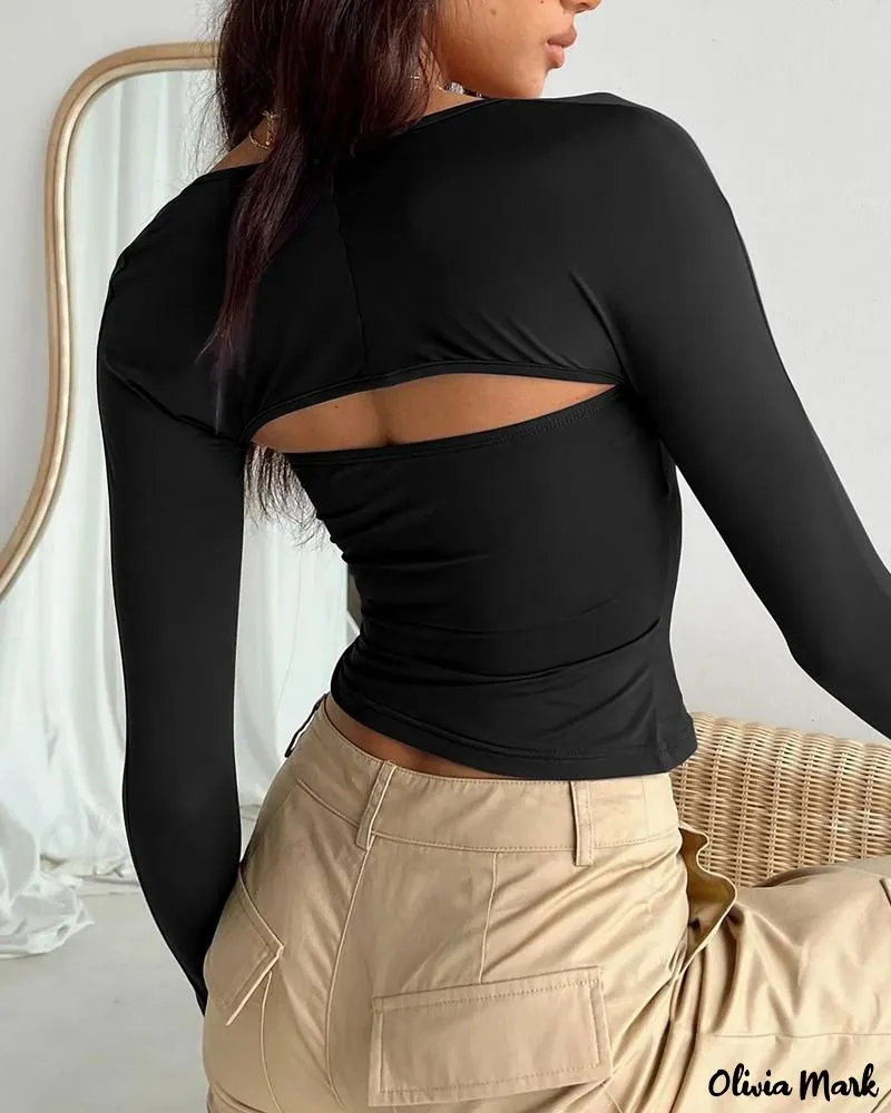 Xieyinshe - Long Sleeve Cutout Bandeau Top