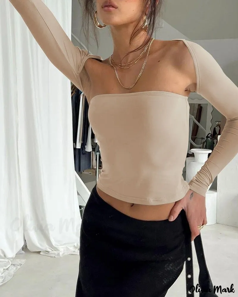 Xieyinshe - Long Sleeve Cutout Bandeau Top