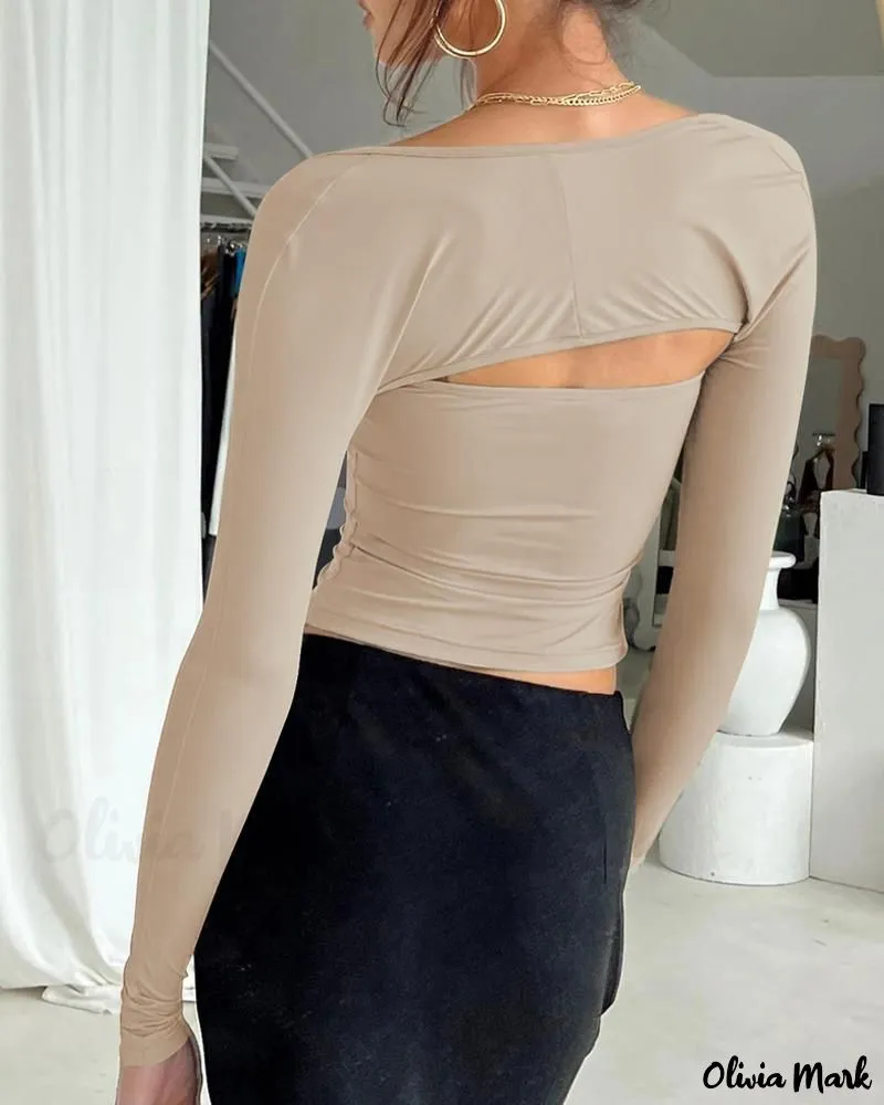 Xieyinshe - Long Sleeve Cutout Bandeau Top