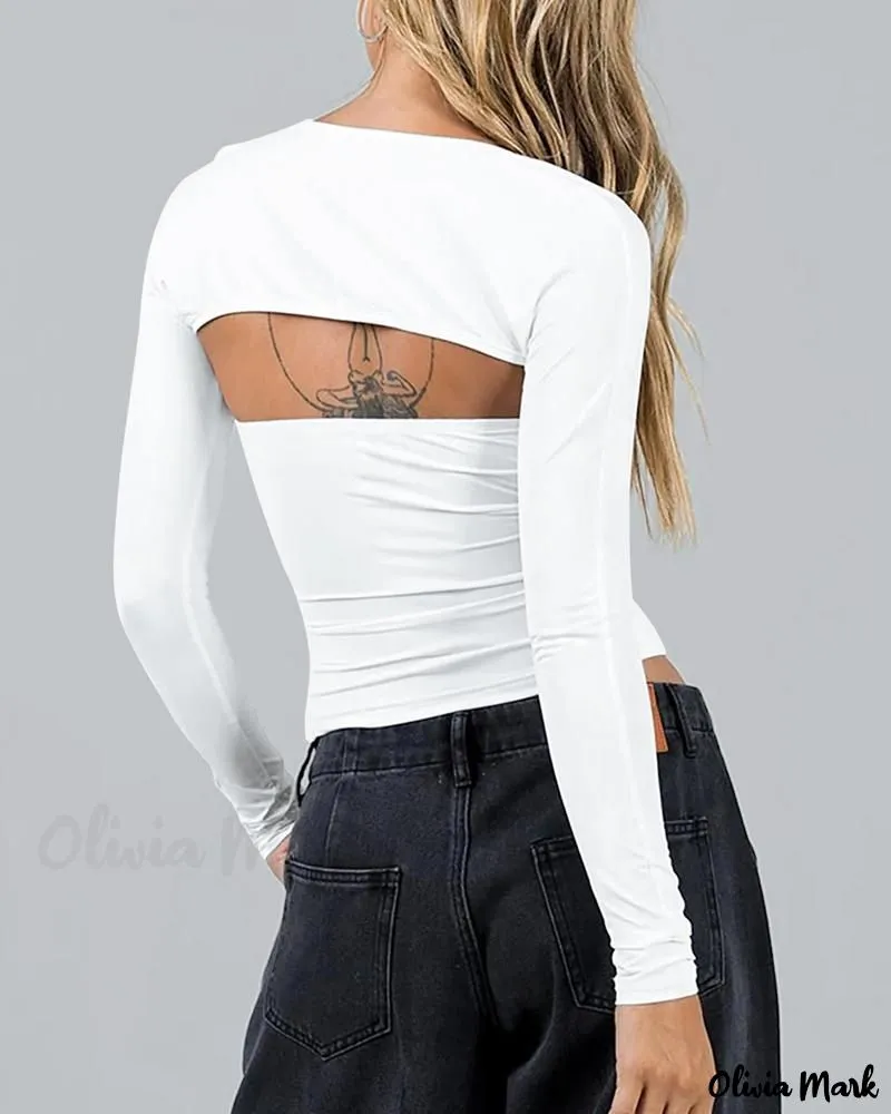 Xieyinshe - Long Sleeve Cutout Bandeau Top