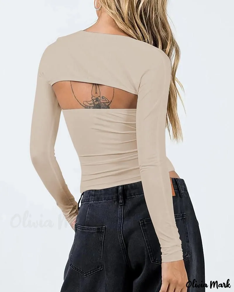 Xieyinshe - Long Sleeve Cutout Bandeau Top