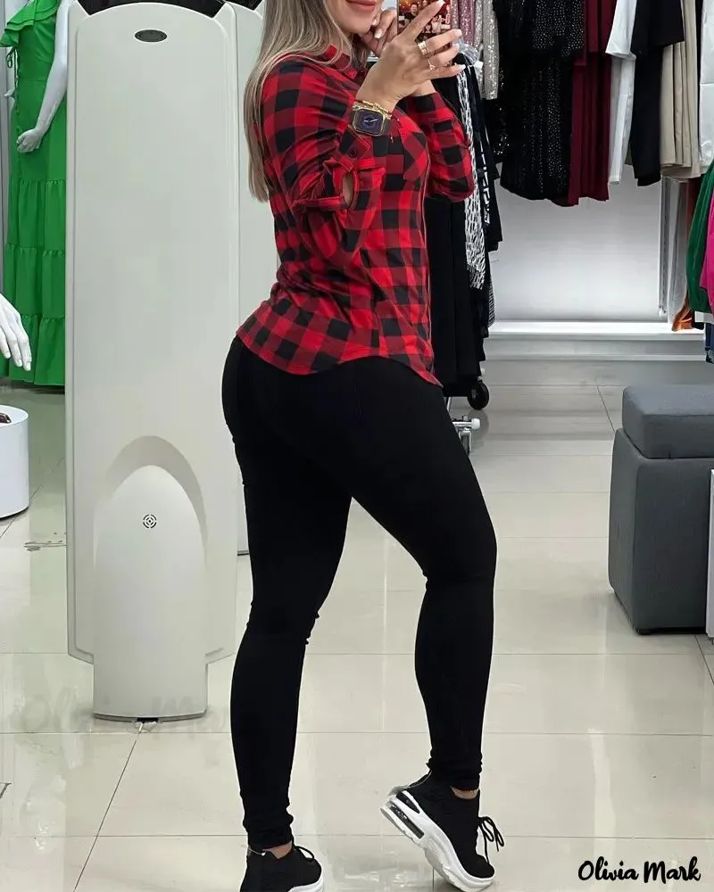 Xieyinshe - Plaid Print Long Sleeve Button-Up Shirt