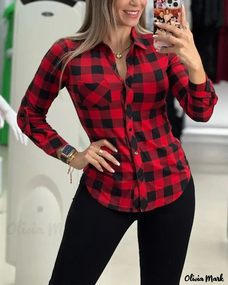 Xieyinshe - Plaid Print Long Sleeve Button-Up Shirt