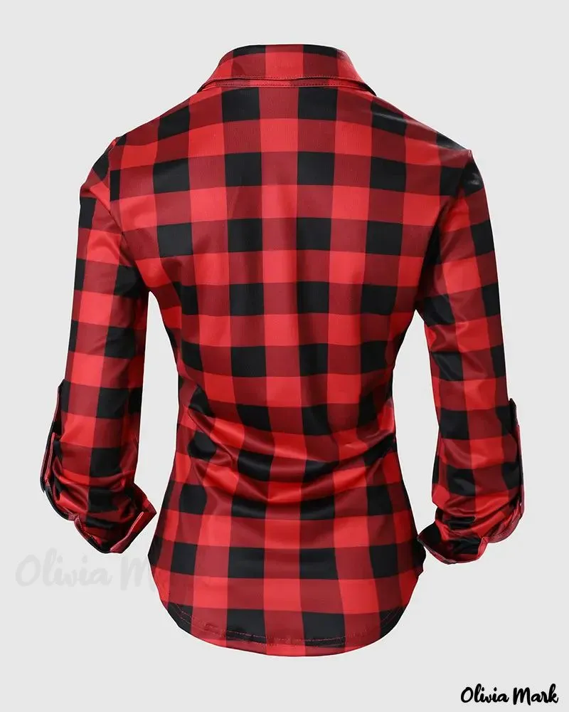 Xieyinshe - Plaid Print Long Sleeve Button-Up Shirt