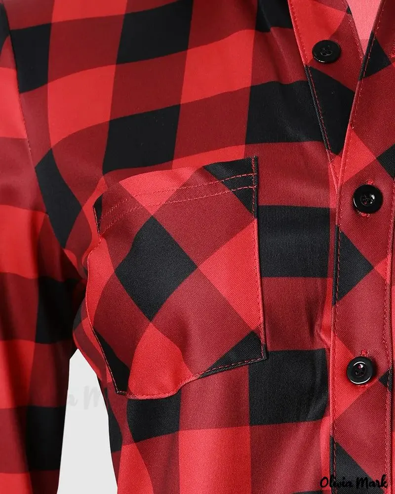 Xieyinshe - Plaid Print Long Sleeve Button-Up Shirt