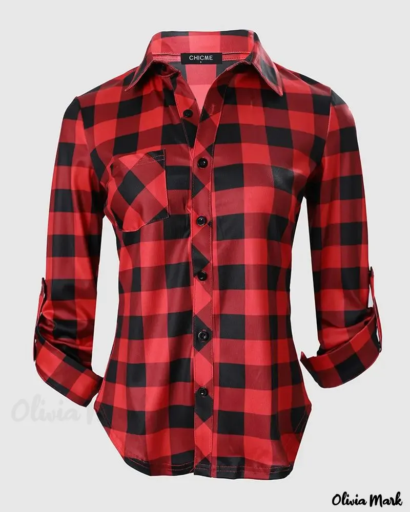 Xieyinshe - Plaid Print Long Sleeve Button-Up Shirt