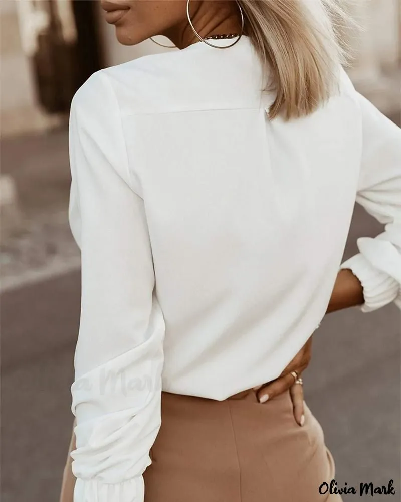 Xieyinshe - Womens O-Neck Long Sleeve Ruched Button Up Blouse