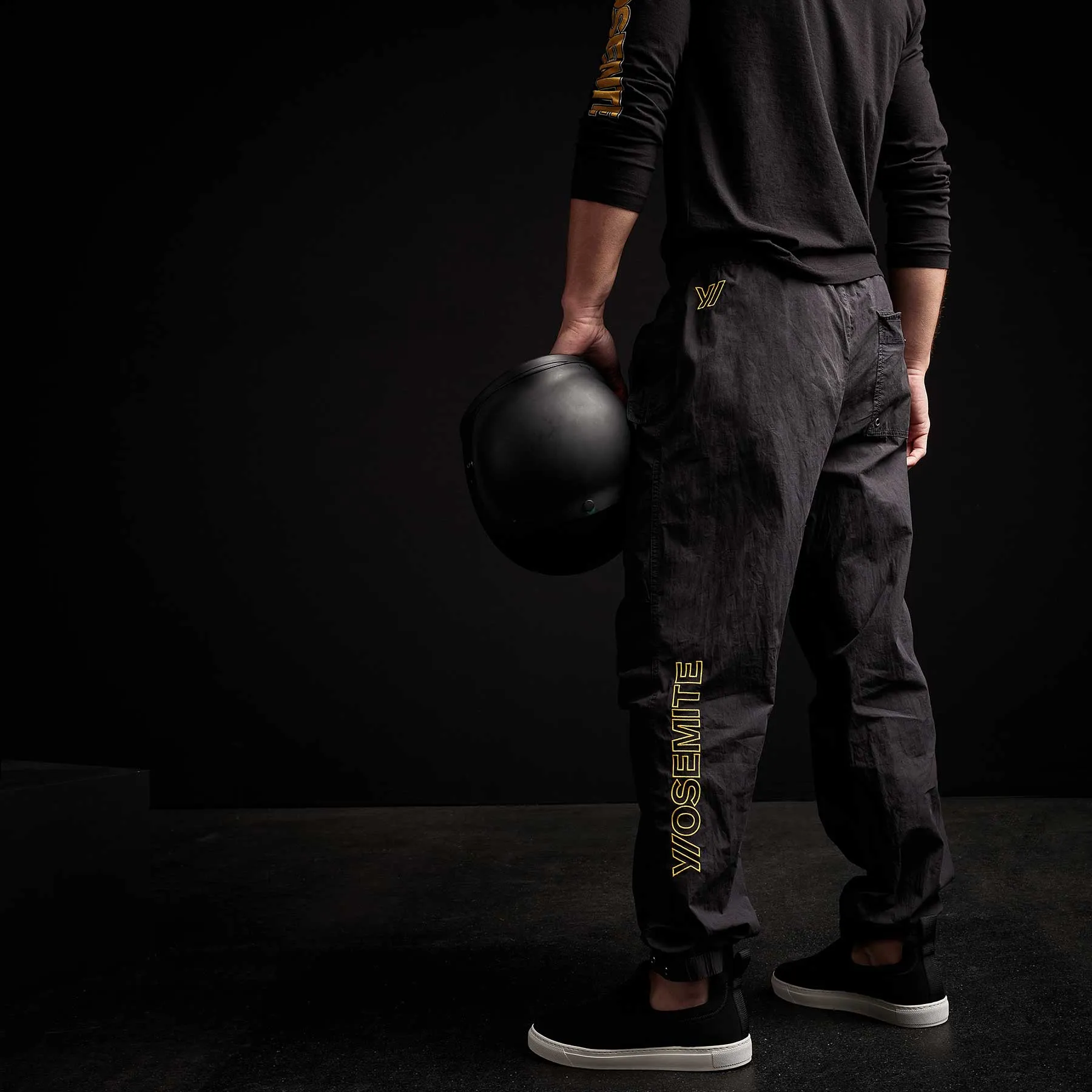 Y/ Embroidered Parachute Flight Pant - Black/Yellow