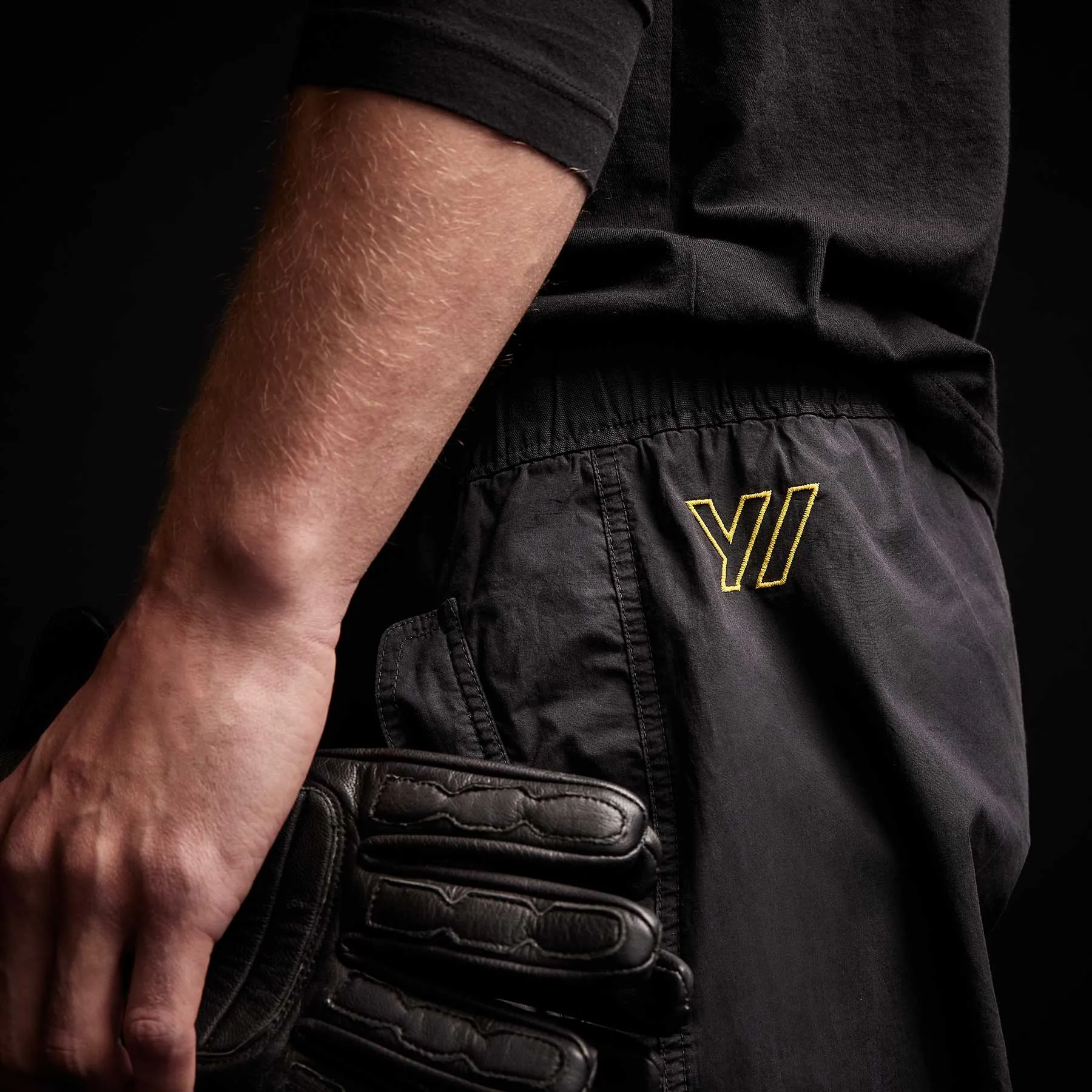 Y/ Embroidered Parachute Flight Pant - Black/Yellow
