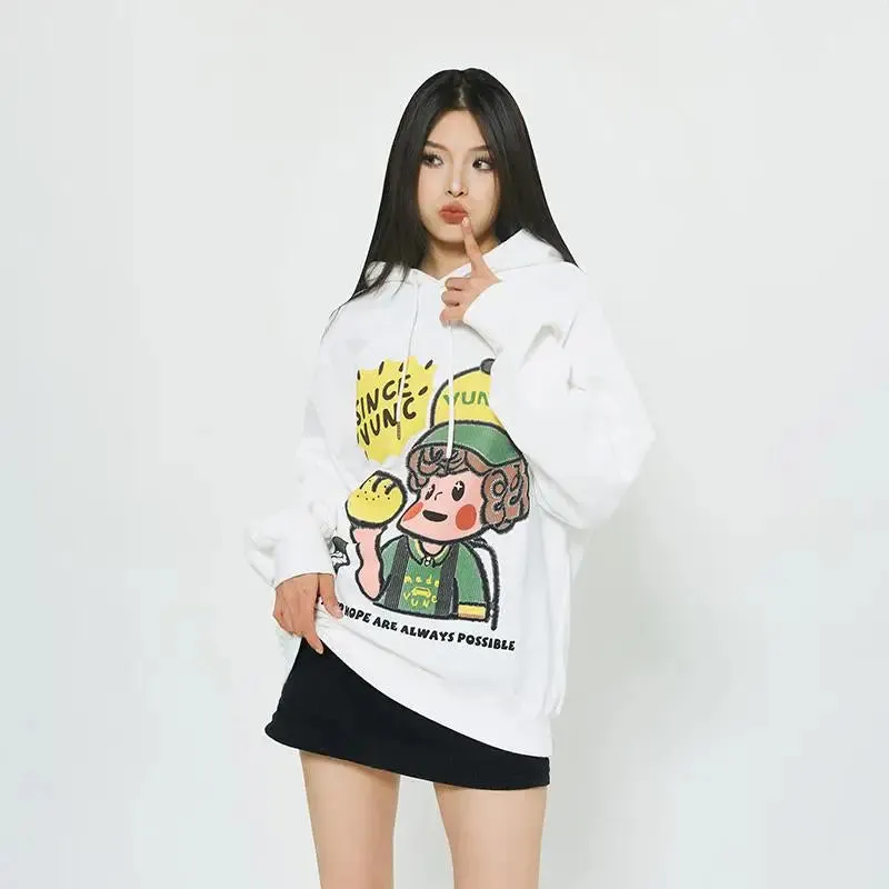 Y2K Cute Boy Graphic Print Oversized Hoodie for Comfort and Style