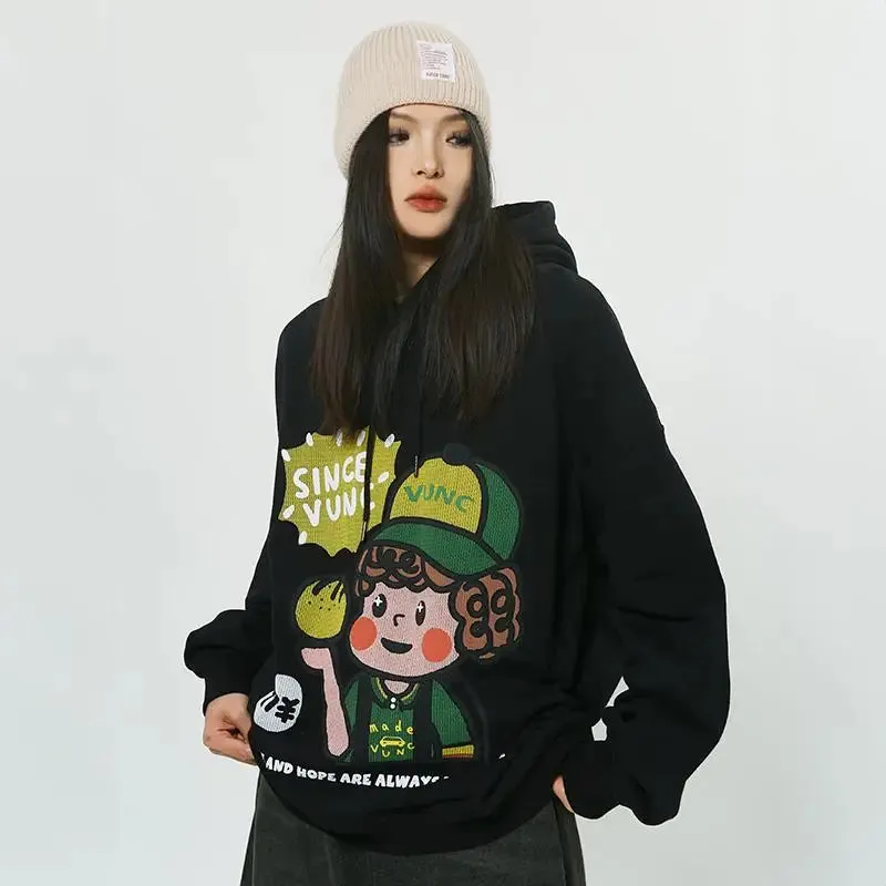 Y2K Cute Boy Graphic Print Oversized Hoodie for Comfort and Style