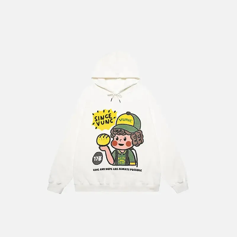 Y2K Cute Boy Graphic Print Oversized Hoodie for Comfort and Style