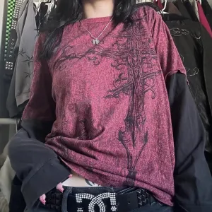 Y2K Grunge Cross Layered Top