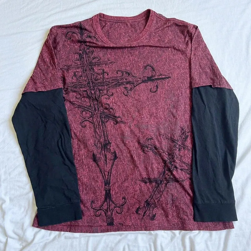 Y2K Grunge Cross Layered Top