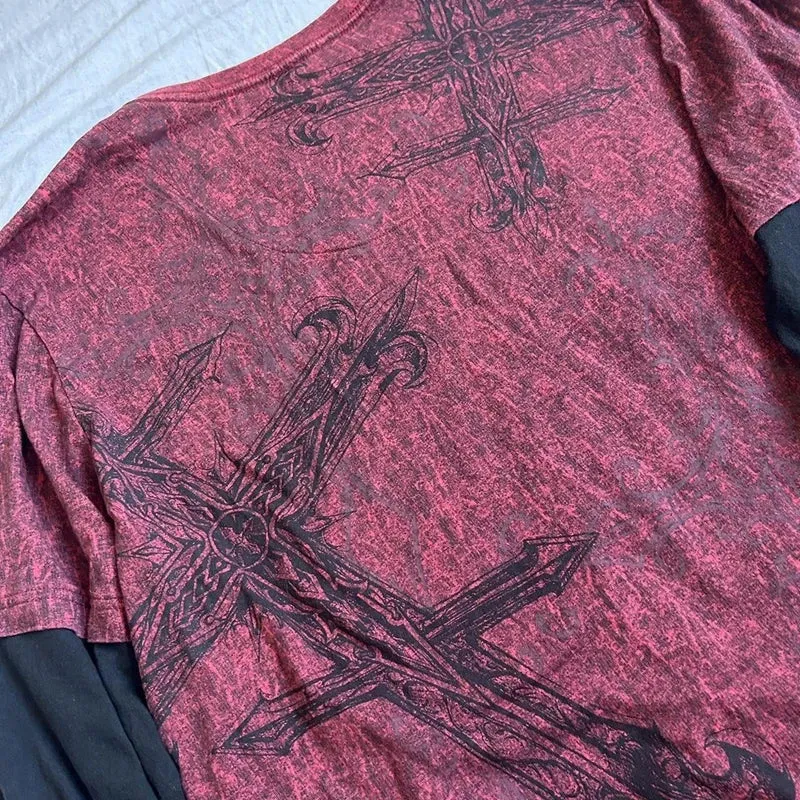 Y2K Grunge Cross Layered Top