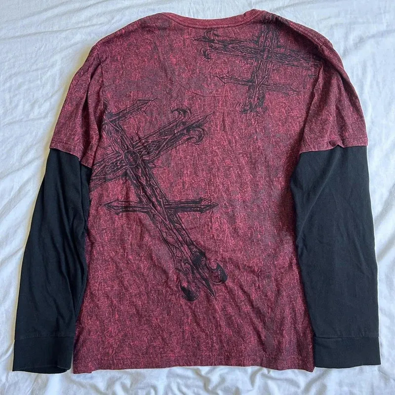 Y2K Grunge Cross Layered Top