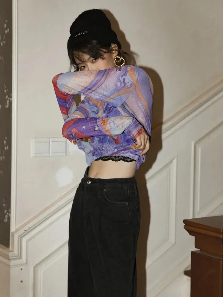Y2K Watercolor Mesh Top