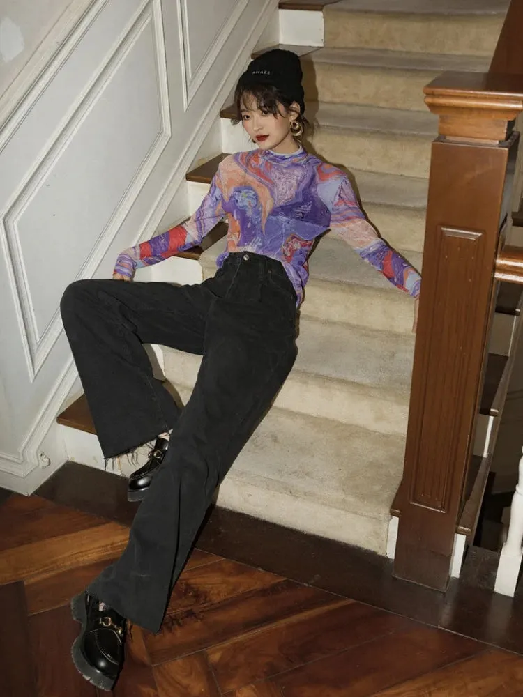 Y2K Watercolor Mesh Top