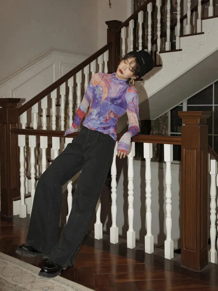 Y2K Watercolor Mesh Top