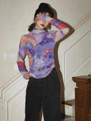 Y2K Watercolor Mesh Top