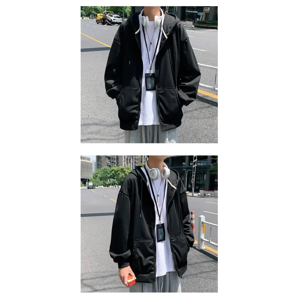 Y2K Zip Cardigan Hoodie in Solid Black for Effortless Style