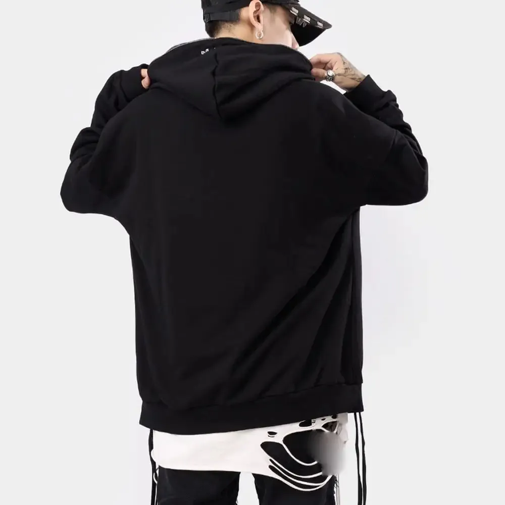 Y2K Zip Cardigan Hoodie in Solid Black for Effortless Style