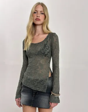 Yamari Top in Jacquard Knit Green