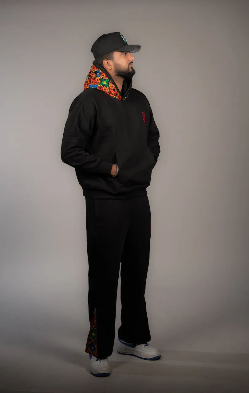 YOR® BLACK PHULKARI SWEATPANTS - BLACK (Ready To Ship)