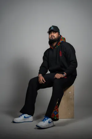 YOR® BLACK PHULKARI SWEATPANTS - BLACK (Ready To Ship)