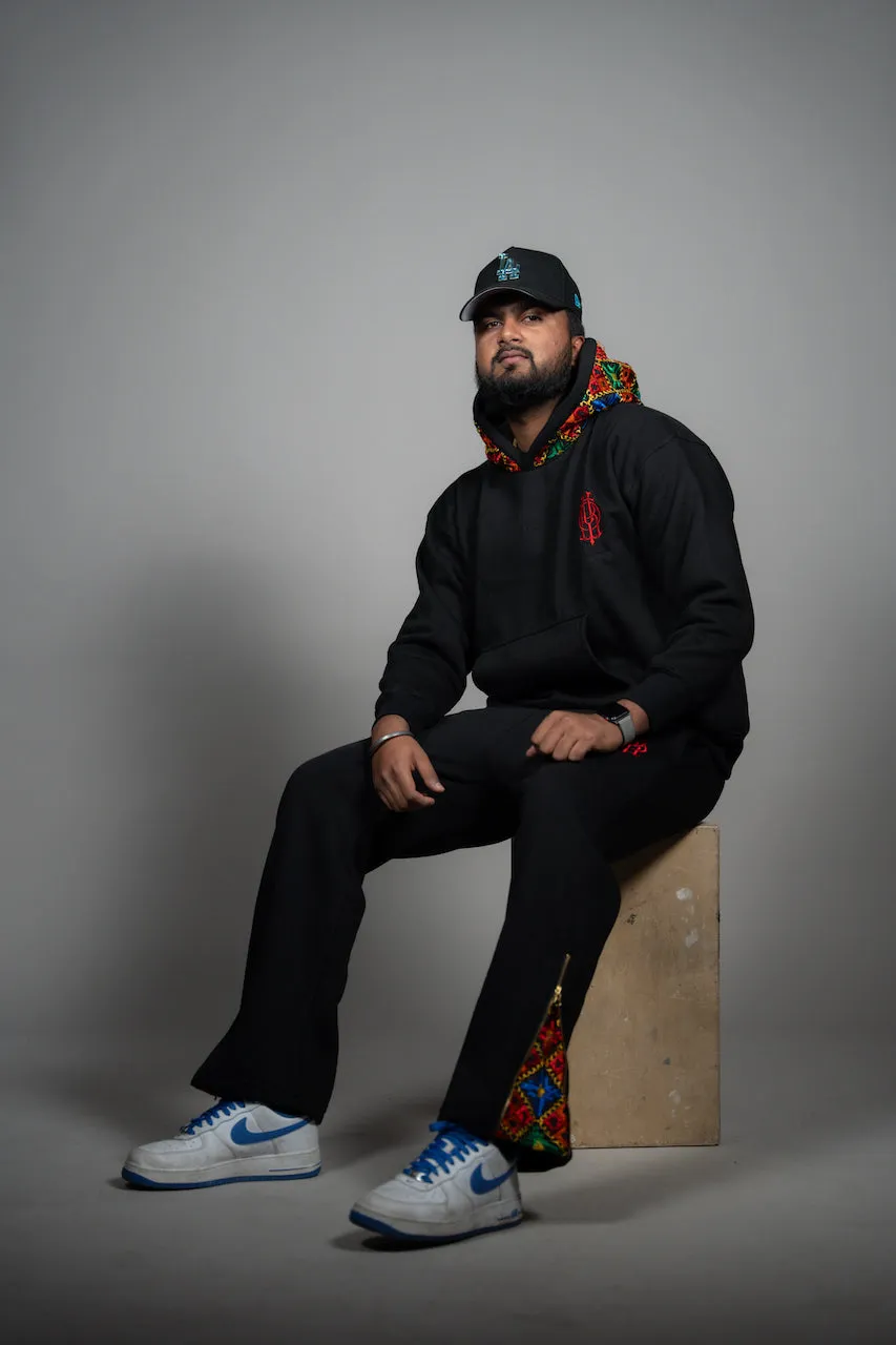 YOR® BLACK PHULKARI SWEATPANTS - BLACK (Ready To Ship)