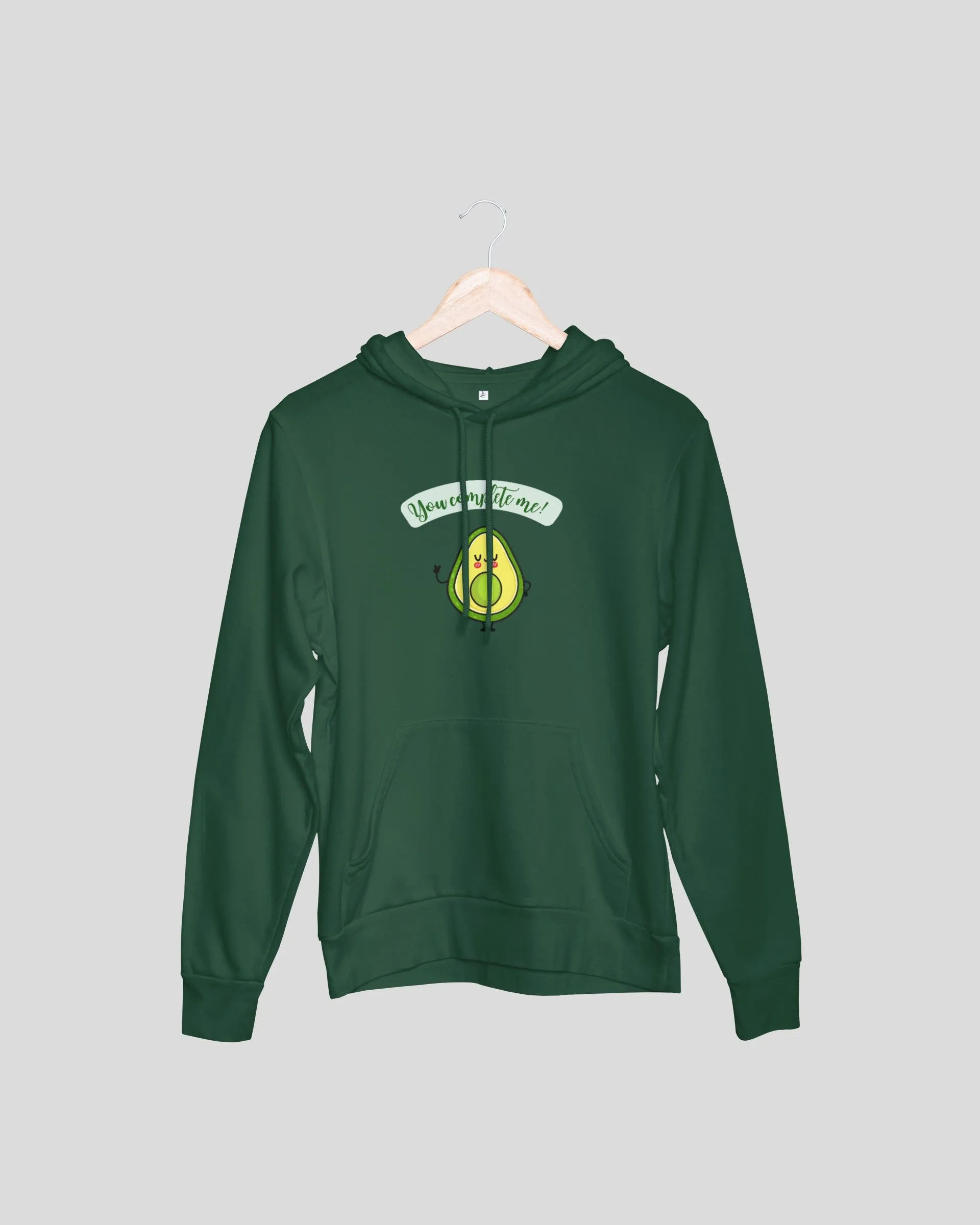 You Complete Me Avocado Couple Hoodies - Bottle Green and Lavender Oversized Fit Hoodies