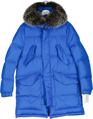 Yves Salamon Blue 3/4 Down Jacket With Fox Fur Collar UK XS