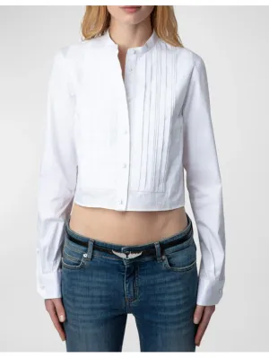 Zadig & Voltaire Theby Pleated Cropped Button-Front Shirt in Judo