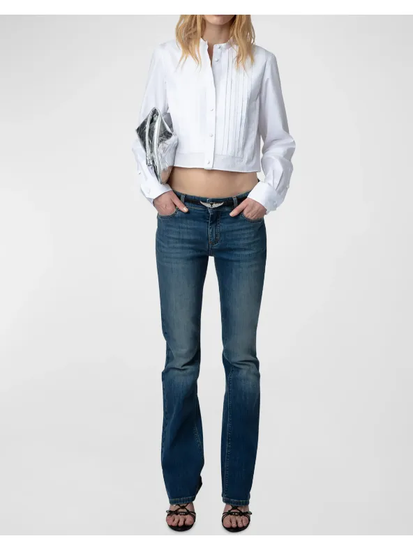 Zadig & Voltaire Theby Pleated Cropped Button-Front Shirt in Judo