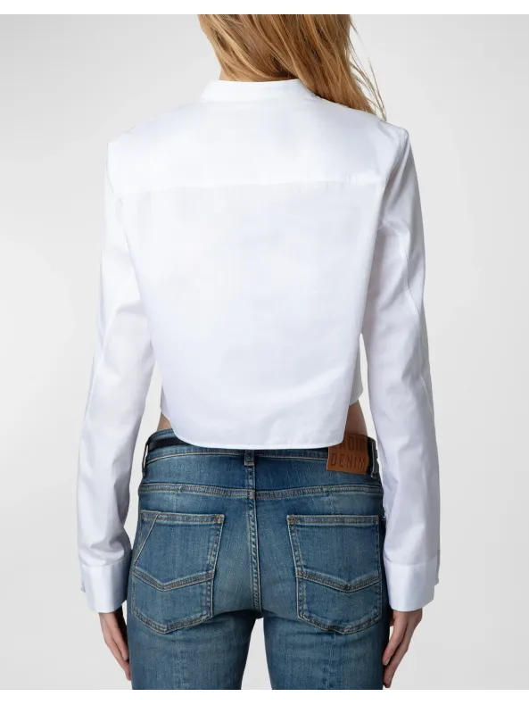 Zadig & Voltaire Theby Pleated Cropped Button-Front Shirt in Judo