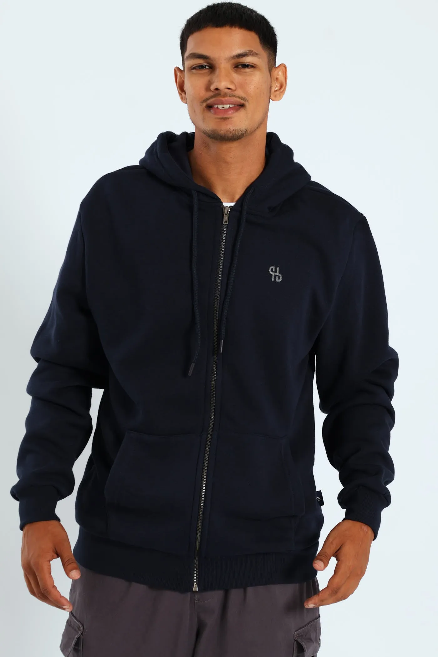 Zip Through Plain Fleece Hoodie - Navy
